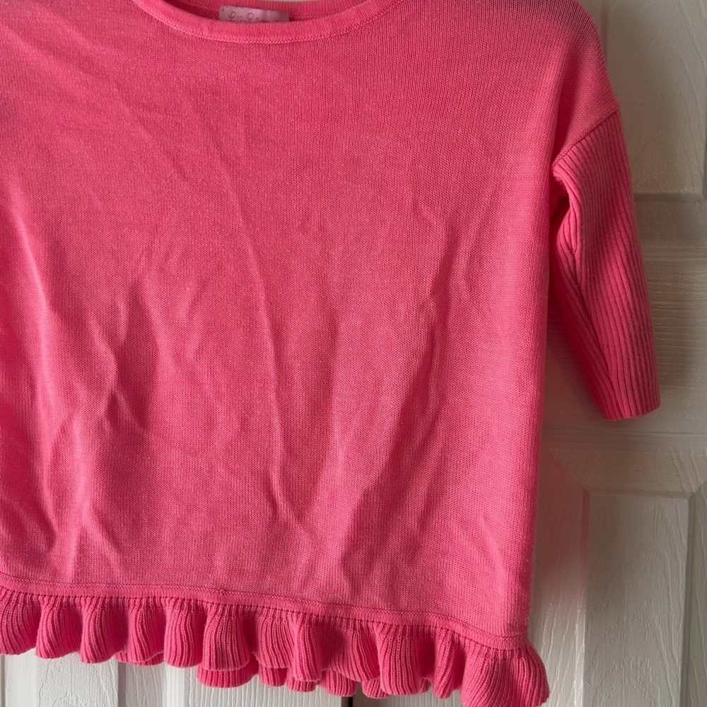 Lilly Pullitzer Girls Ribbed Riffled Knitted Bottom Sweater Top Sz S (4-5) - Picture 3 of 6